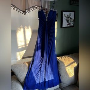 Cobalt evening dress with rhinestones